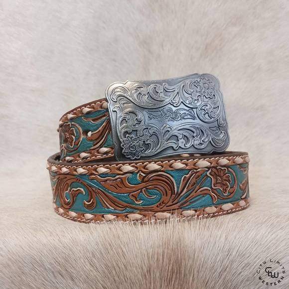 NEW HOOEY women's sonoma western belt in turquoise - Picture 2 of 2